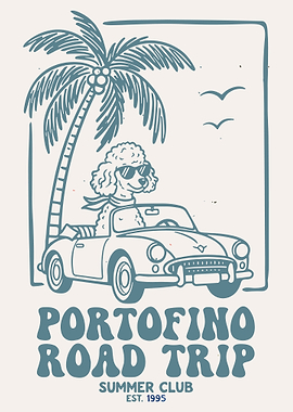 Vintage Poodle Convertible Wall Art Retro Tropical Dog Poster