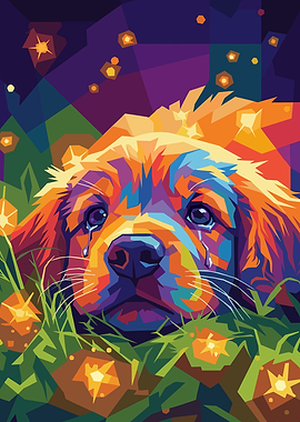 Sad Golden Retriever in Pop Art Style