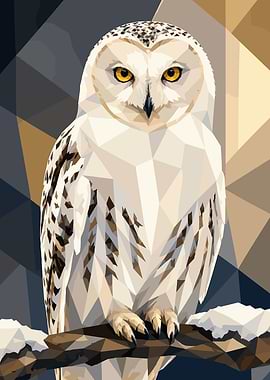 Geometric Snowy Owl on Branch