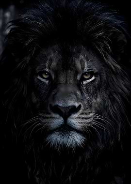 Close-up of a black lion's face