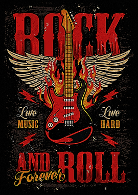 Rock and Roll Guitar with Wings and Flames