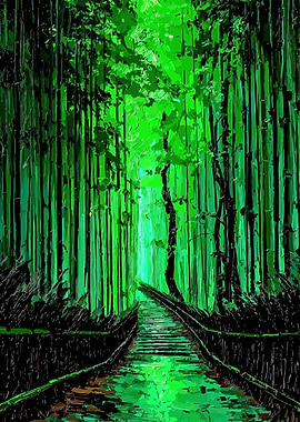 Vibrant Bamboo Forest Path