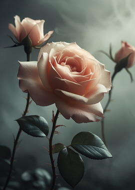 Soft Pink Roses in Moody Light