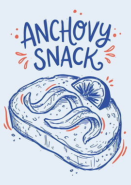 Anchovy Snack Whimsical Hand Drawn Food Illustration Poster Wall Art Kitchen Decor Print