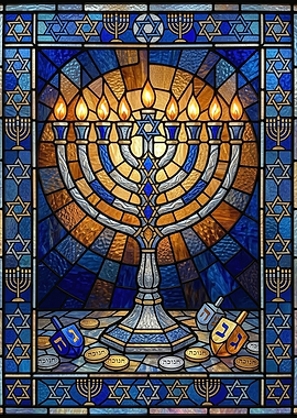 Hanukkah Stained Glass Window Art