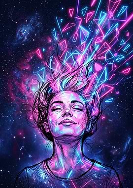 Woman's Head Exploding with Cosmic Energy