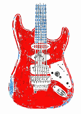 Red Electric Guitar Pop Art