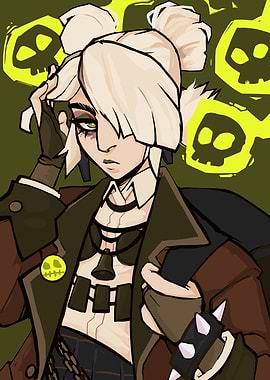 Gothic Anime Girl with Skulls