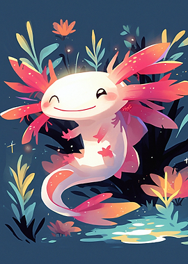 Cute Axolotl in a Magical Garden