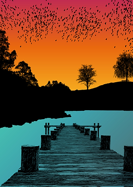 Silhouettes Lake Landscape