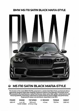 striking bmw n5 f0 Satin Black Mafia car poster