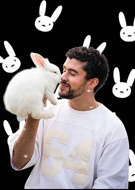 Bad Bunny with a white rabbit