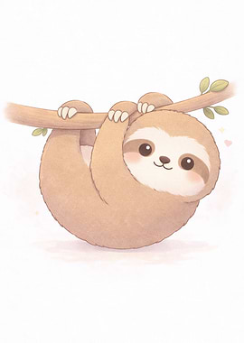 Cute Sloth Hanging on a Branch
