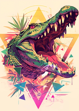Aggressive Alligator with Geometric Background