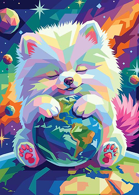 Cute Pomeranian Hugging Earth