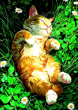 Orange Cat Sleeping in Grass