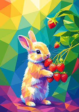 Cute Bunny Eating Strawberries