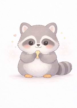 Cute Raccoon Holding a Snack