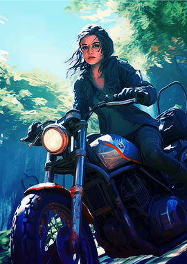 Woman riding a motorcycle in nature