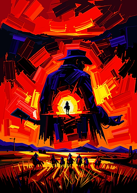 Cowboys dead in a fiery red landscape