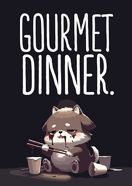 Sad Dog Eating Gourmet Dinner