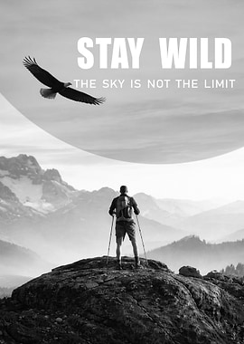 Hiker and Eagle in Mountains