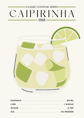 Caipirinha Poster – Classic Cocktail Minimalist Wall Art (1918 Edition)