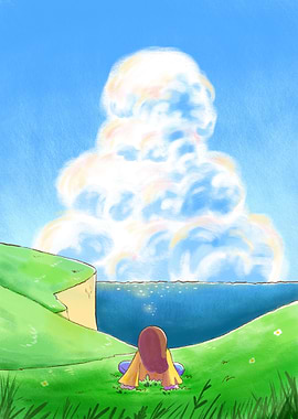 Character Gazing at a Dramatic Cloudscape