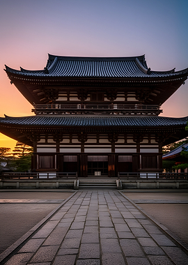 Traditional Japanese Temple at Sunset