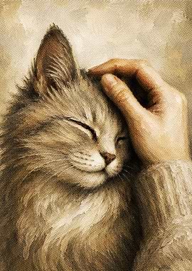 Hand petting a contented cat