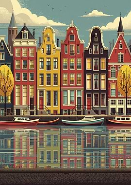 Amsterdam Canal Houses Reflection