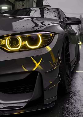 Aggressive Sports Car with Yellow Accents