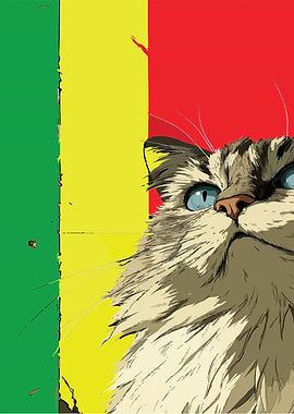 Cat with Rasta Flag Background
