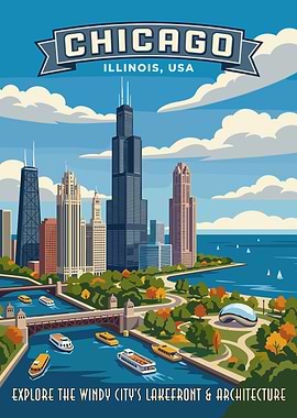 Chicago Skyline Vintage Poster