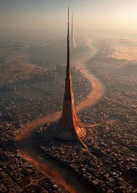 Futuristic Cityscape with Twin Towers