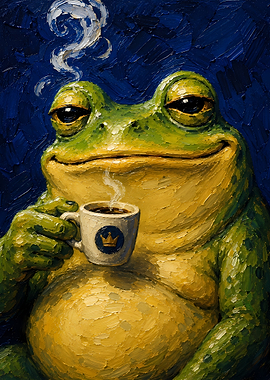 Frog Enjoying Coffee