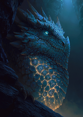 Mystical Blue Dragon with Glowing Runes
