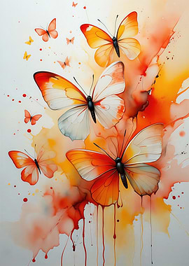 Watercolor Butterflies in Orange and Yellow