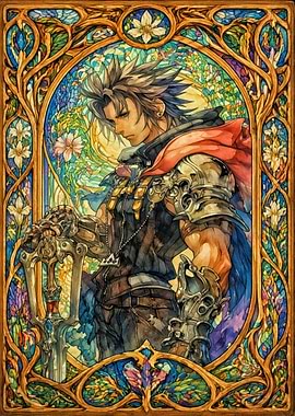 Fantasy Warrior in Stained Glass Frame