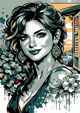 Glamorous Woman with Flowers