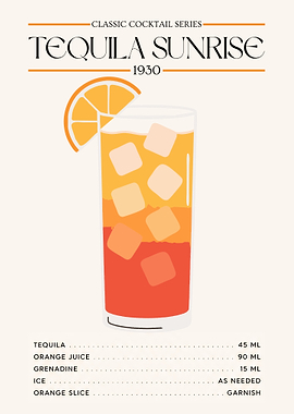 Tequila Sunrise Poster – Classic Cocktail Minimalist Wall Art (1930 Edition)