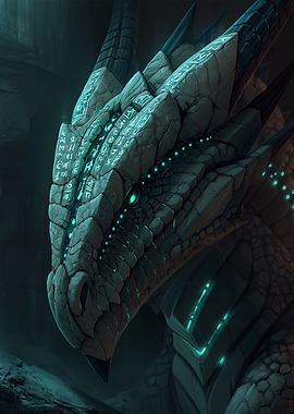 Mystical Stone Dragon with Glowing Runes