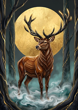 Majestic Stag Under Golden Moon