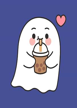 Cute Ghost Drinking Boba Tea