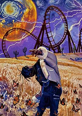 Travis Scott in a surreal desert landscape