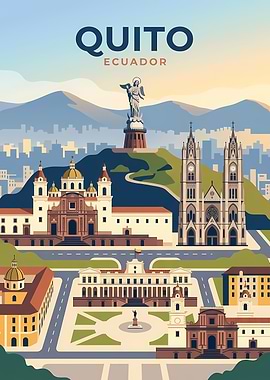 Quito Ecuador Cityscape Illustration