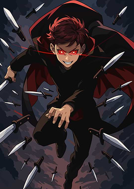 86 Anime character with glowing eyes and knives