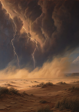 Stormy Desert Landscape with Lightning