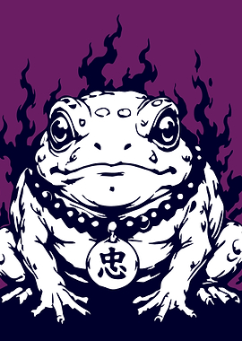 Toad with Kanji Pendant and Flames