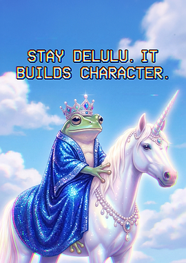 Frog King Riding a Unicorn - Stay Delulu